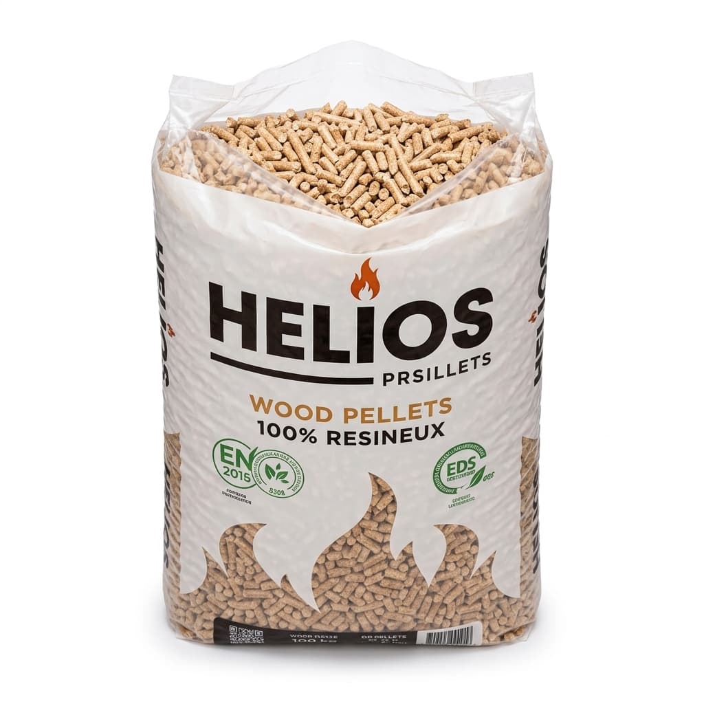 Stère Malin — Pellets HELIOS 100% Résineux 65 Sacs Chaleur Accessible